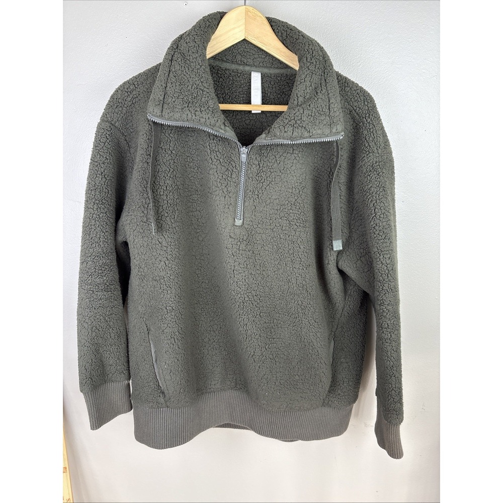 Athleta Teddy Bear Fleece 1/4 Zip Green Women's Pockets Warm Workout